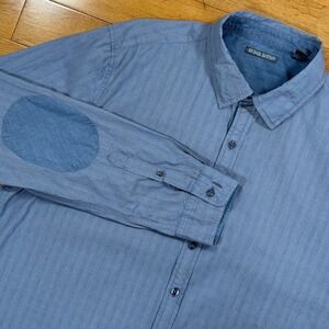 Michael Bastian Mens XXL Blue Micro Check Elbow Patch Button Down Shirt Long Slv